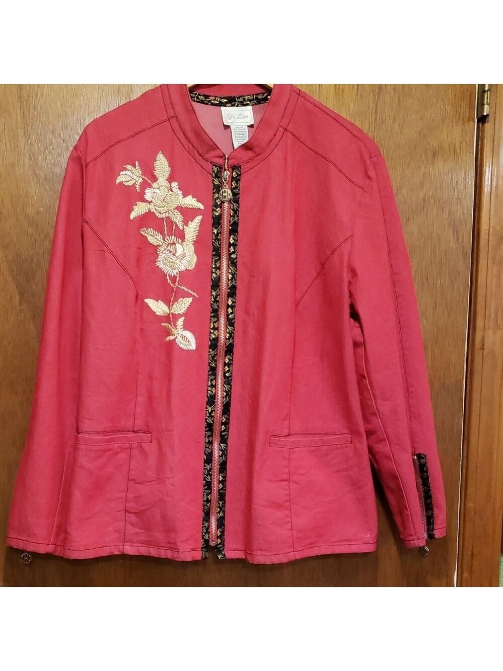 Vintage Red Floral Embroidered Light Jacket